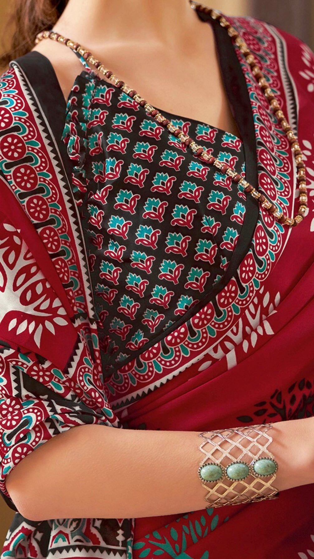 Designer Ajrakh Saree (D.No.201 A)