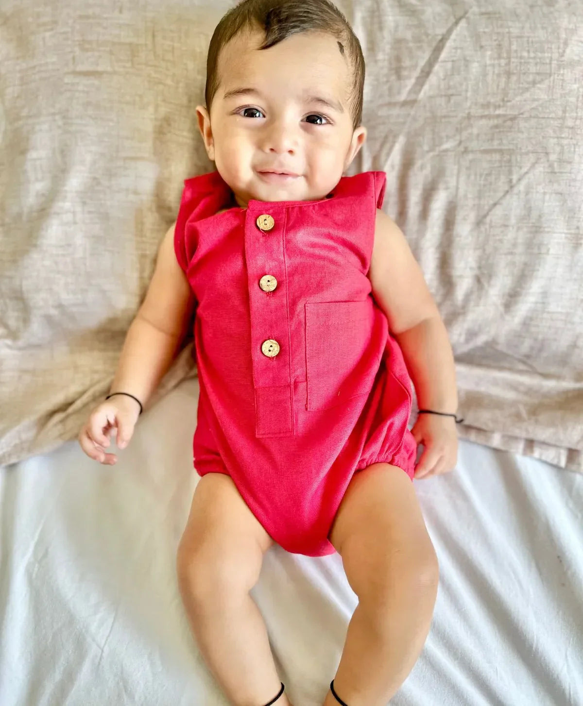 Comfortable Red Pure Cotton Baby Bubble Unisex Romper