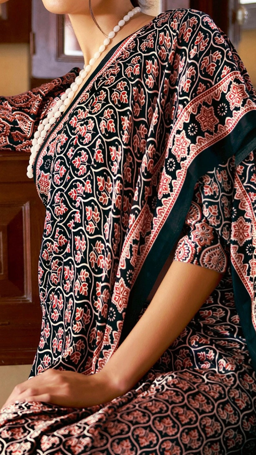 Designer Ajrakh Saree (D.No.204 B)