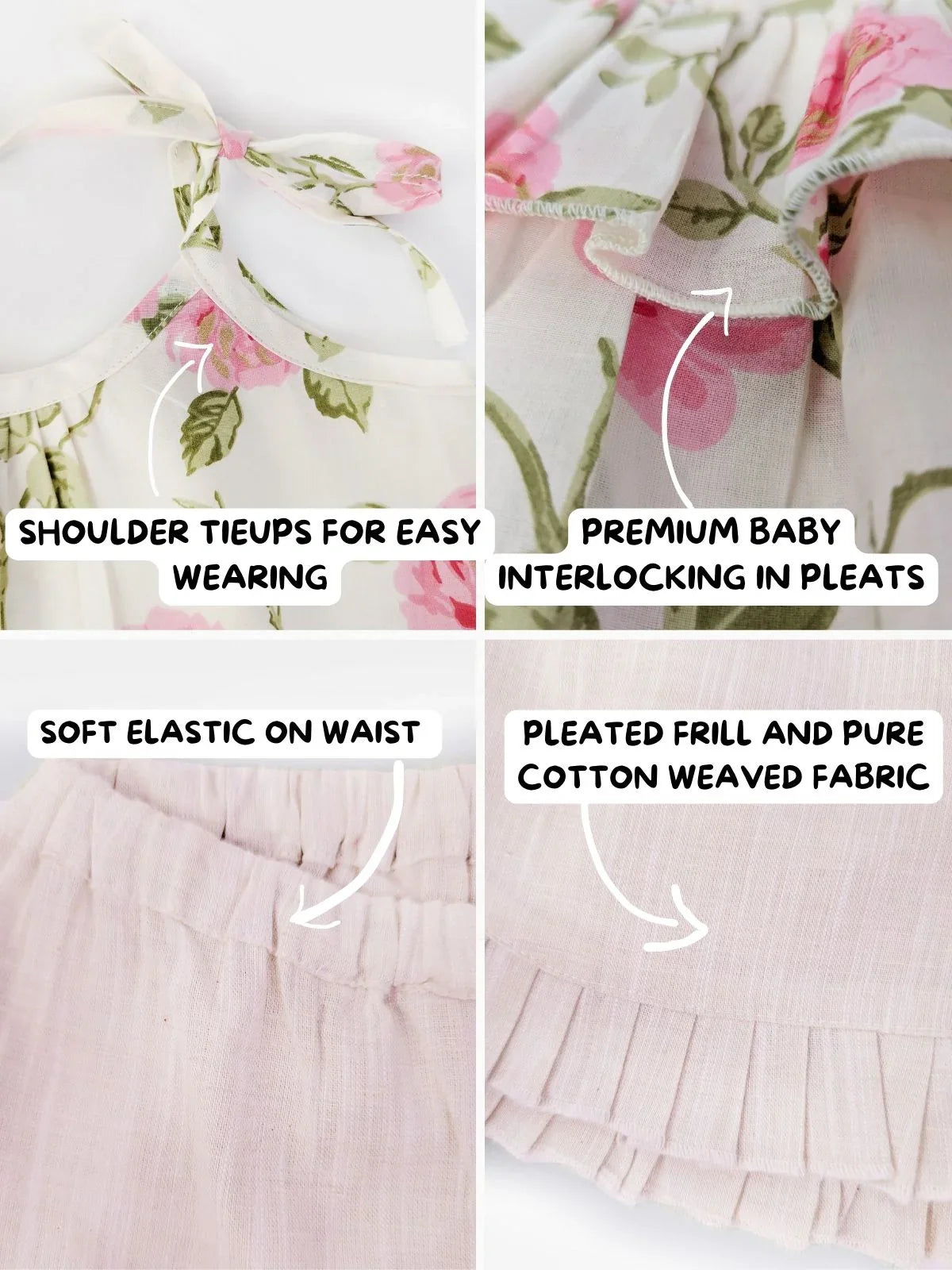 Creamy Rose Ruffled Cotton Summer Top Bottom Set