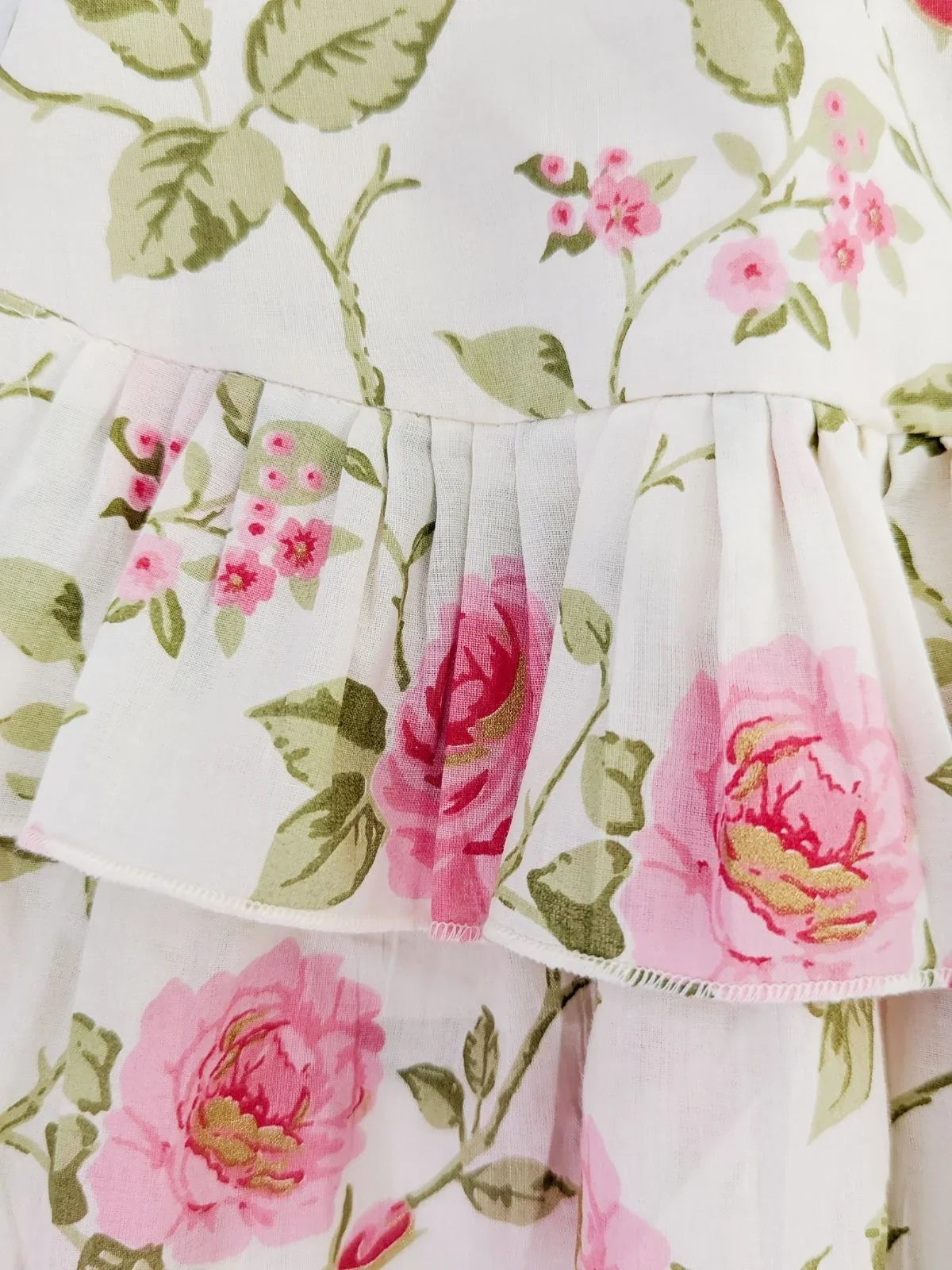 Creamy Rose Ruffled Cotton Summer Top Bottom Set