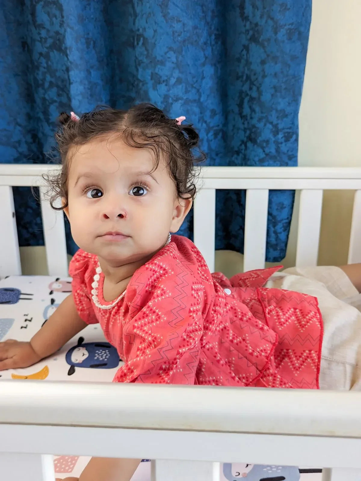 Floral Printed Pure Cotton Dia Girls Top Bottom Set- RED