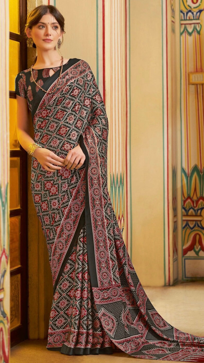 Designer Ajrakh Saree (D.No.203 B)