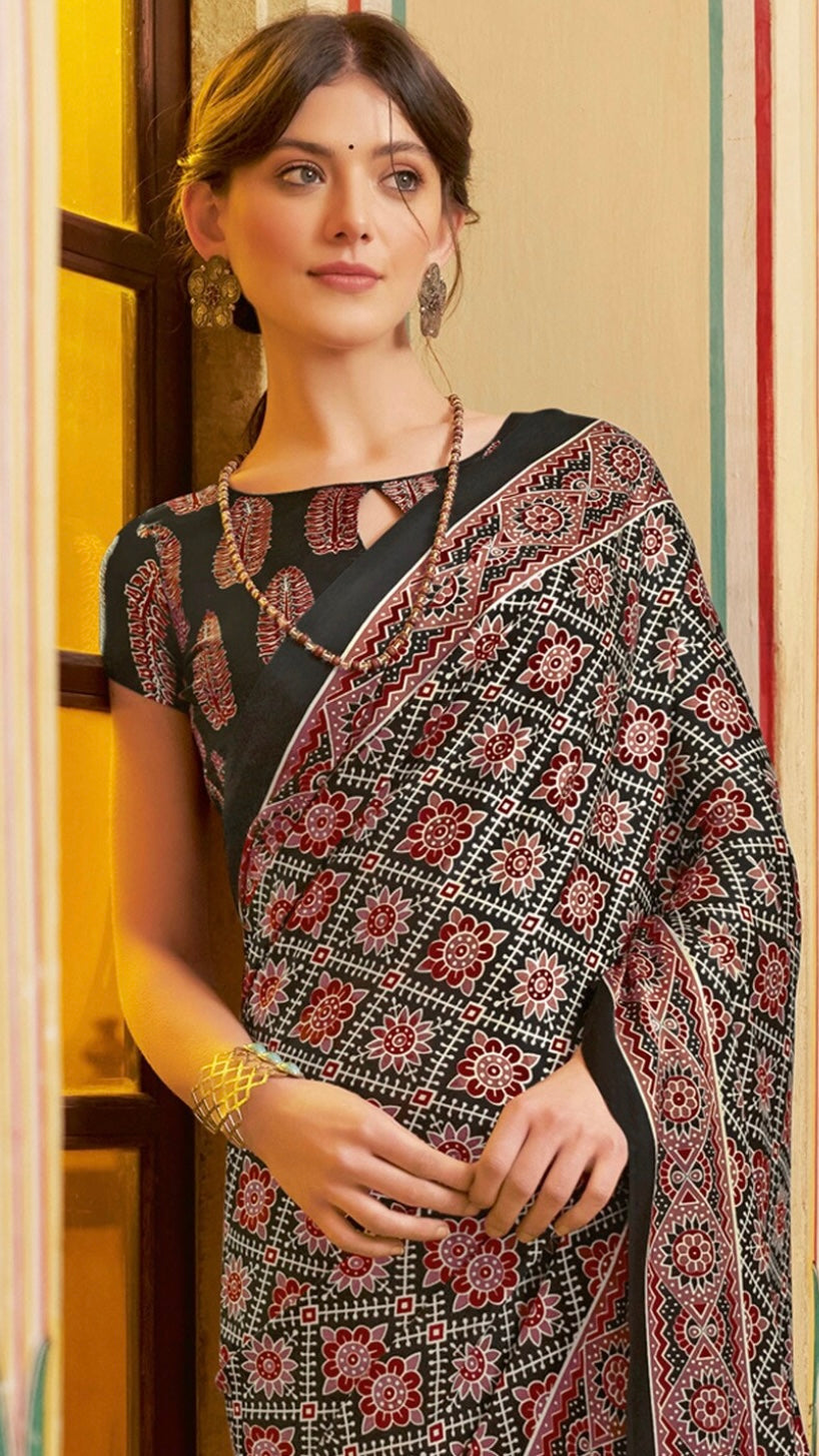 Designer Ajrakh Saree (D.No.203 B)