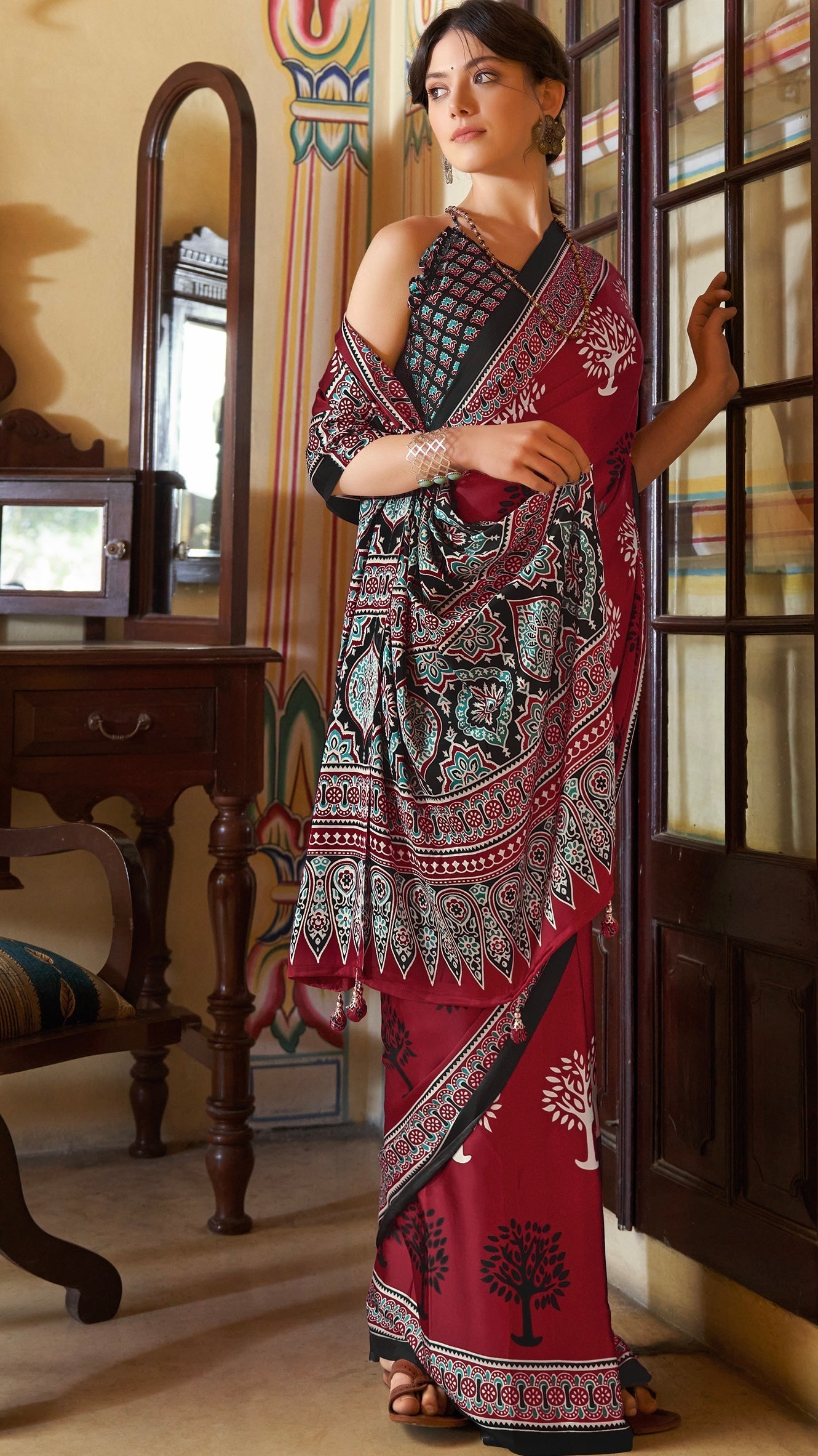 Designer Ajrakh Saree (D.No.201 A)