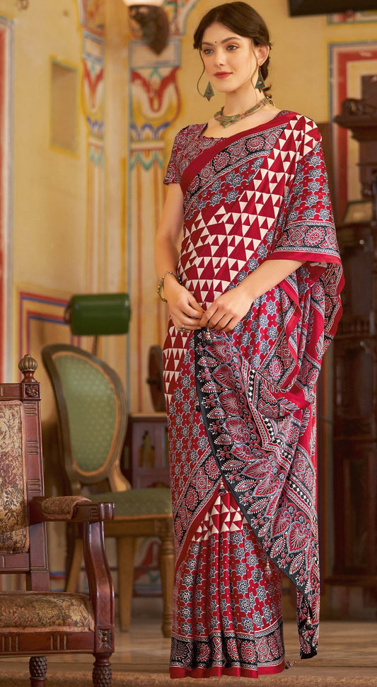 Designer Ajrakh Saree (D.No. 102 A)