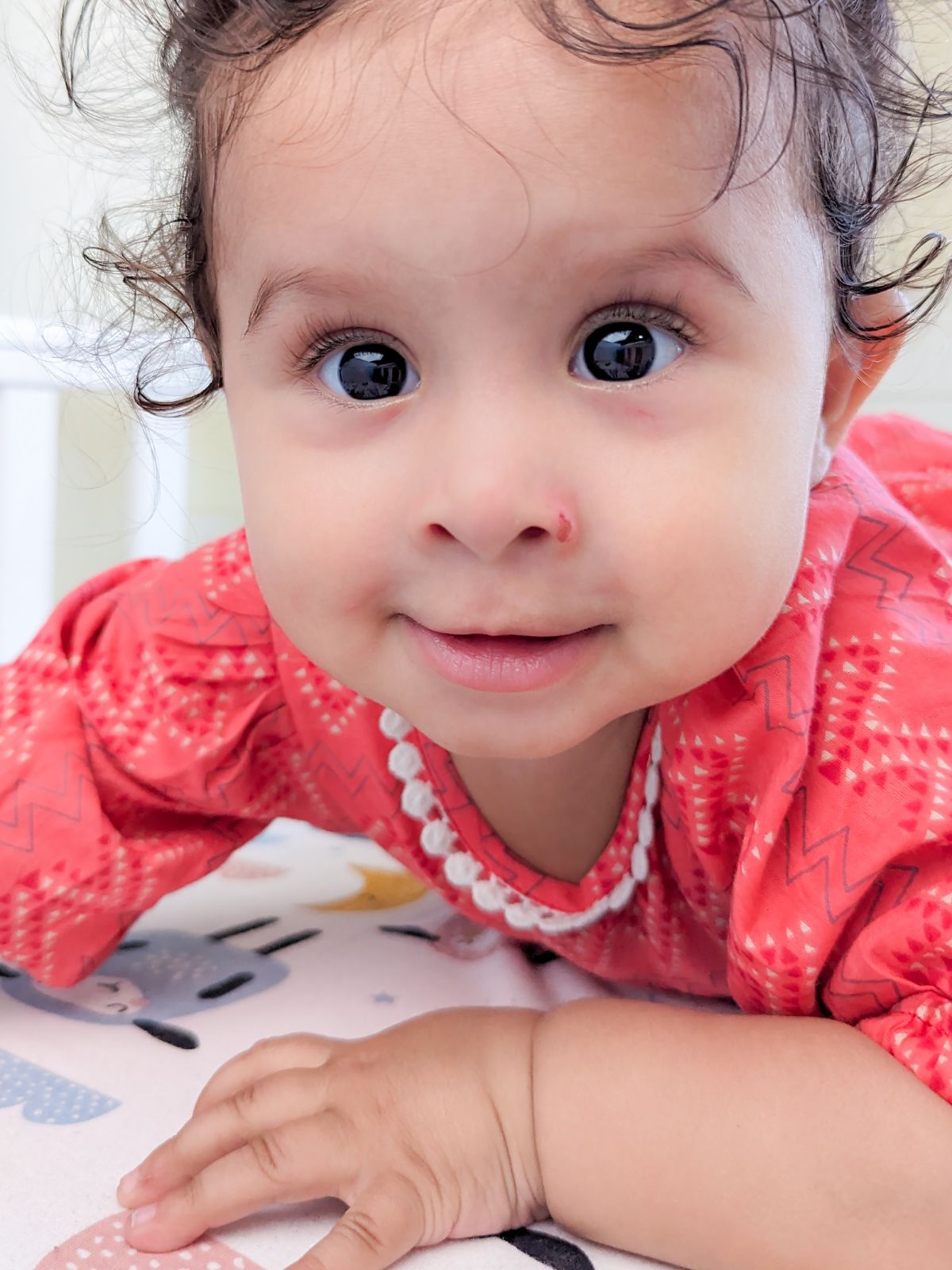 Floral Printed Pure Cotton Dia Girls Top Bottom Set- RED