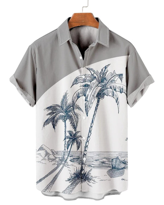 Tropical Coastal Print Short-Sleeve Shirt