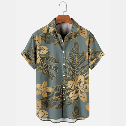 Golden Tropical Bloom Button-Up Shirt