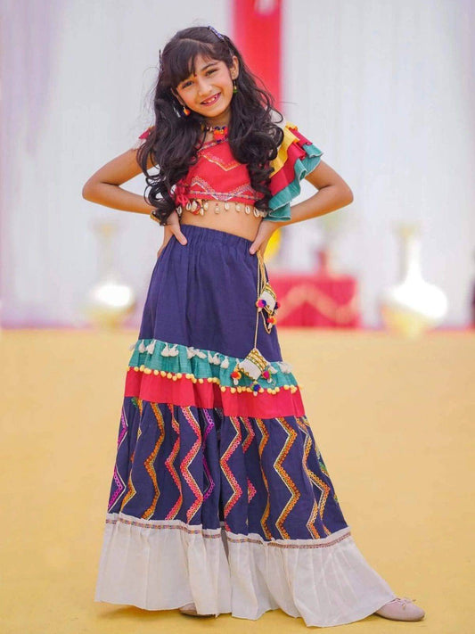 Butterfly Sleeves Navyblue Traditional Festive lehenga Choli for Girls