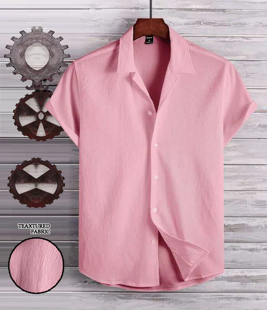 Flamingo Pink Seersucker Half Sleeve Shirt