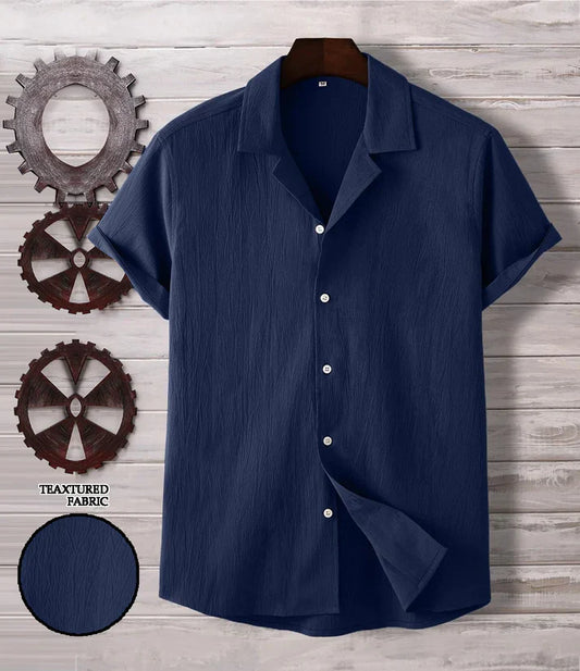 Dark Blue Seersucker Half Sleeve Shirt