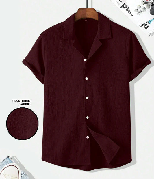 Dark Maroon Seersucker Half Sleeve Shirt